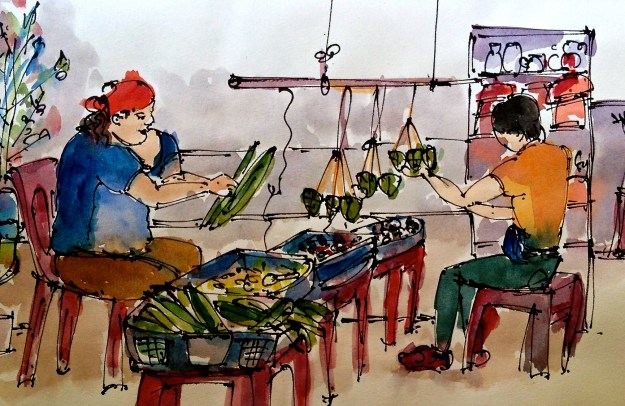 Volunteers at the temple wrapping the sticky rice dumplings