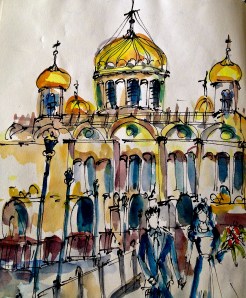 Wedding couples posing in front of Cathedral of Christ the Saviour