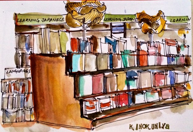 Ignoring the resounding book pleas and sketching more shelves. I am a saint!