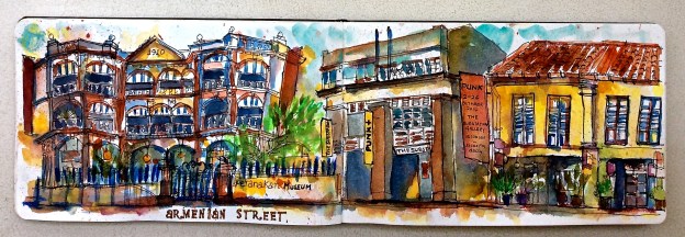 Peranakan museum , The substation and True Blue restaurant, all on Armenian Street