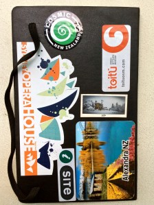 Backcover of my Japanese Album decorated with stickers I collected from various locations - some bought, some handed for free by museums, souvenir shops, tourist info centres who thought it was 'such a neat idea'!