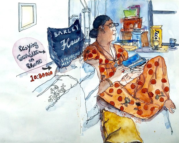 Mom playing scrabble too, only when every other member in the house is playing that game