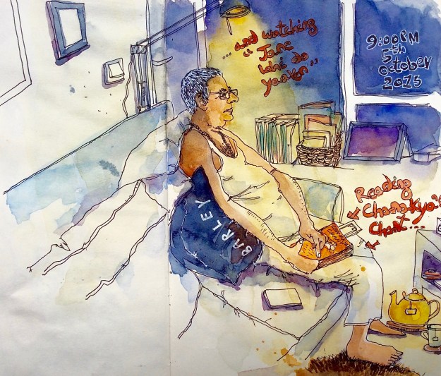 Reading the book 'Chanakya's Chant' and watching a hindi comedy flick on Youtube