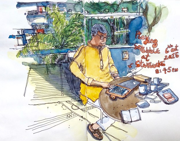 Evenings would mean a walk (minus the wheelchair) to the park and then on to our neighbourhood Starbucks, where he'd first read his books and then play scrabble. 